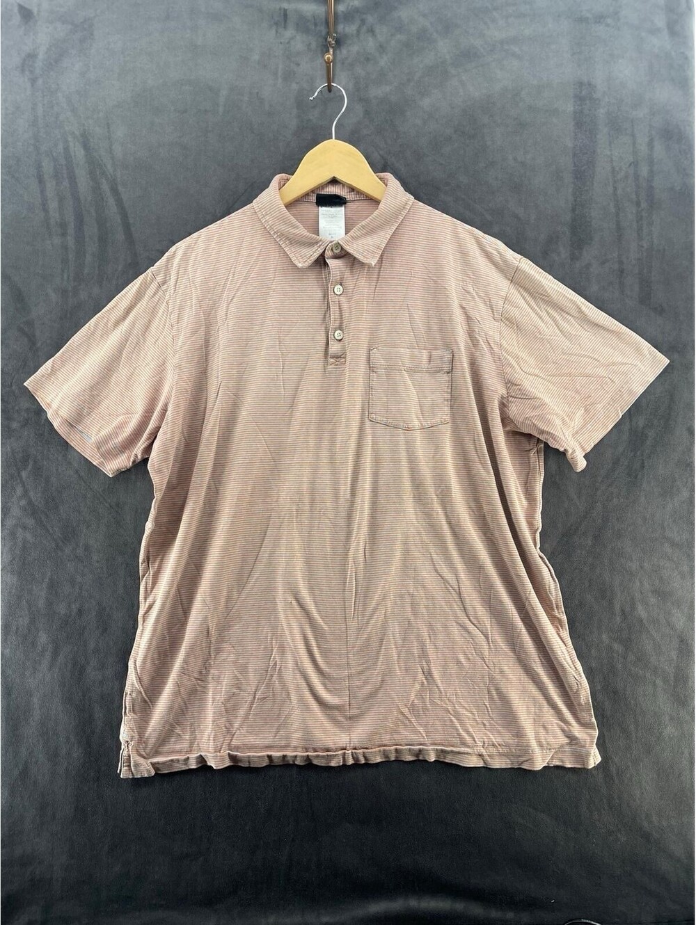 VTG‎ Patagonia Men XL Organic Cotton Polo Shirt Orange Blue Stripe Pocket